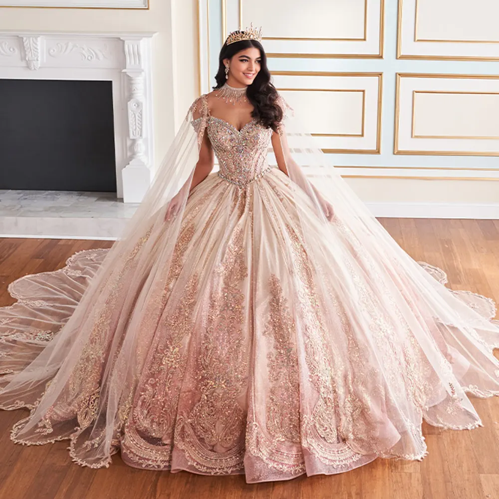 VESTIDO PR30173CAPE Champagne Gold