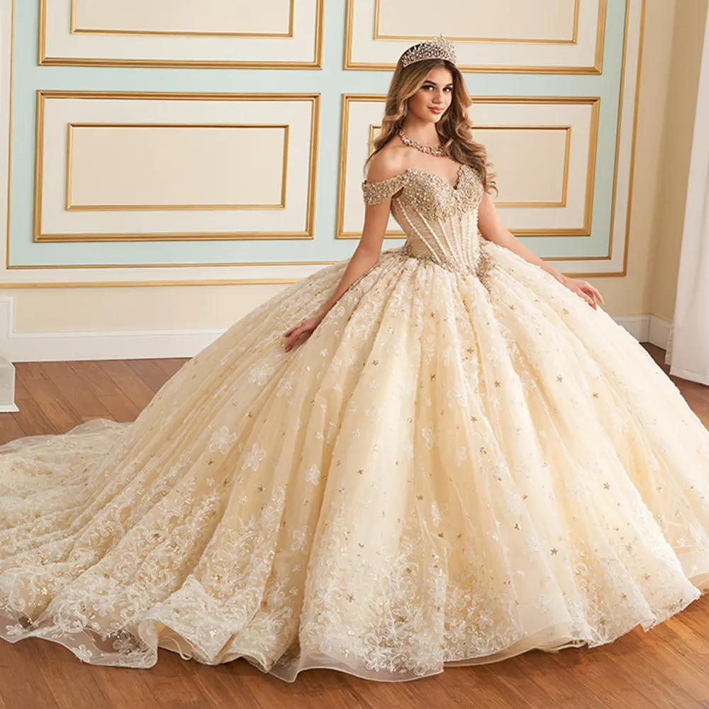 VESTIDO PR30177 Ivory Champagne