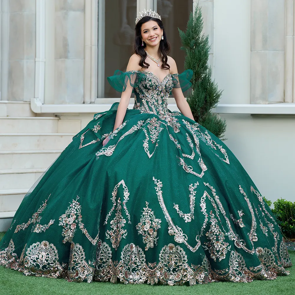 Vestido Q1053 Campaign Emerald Gold