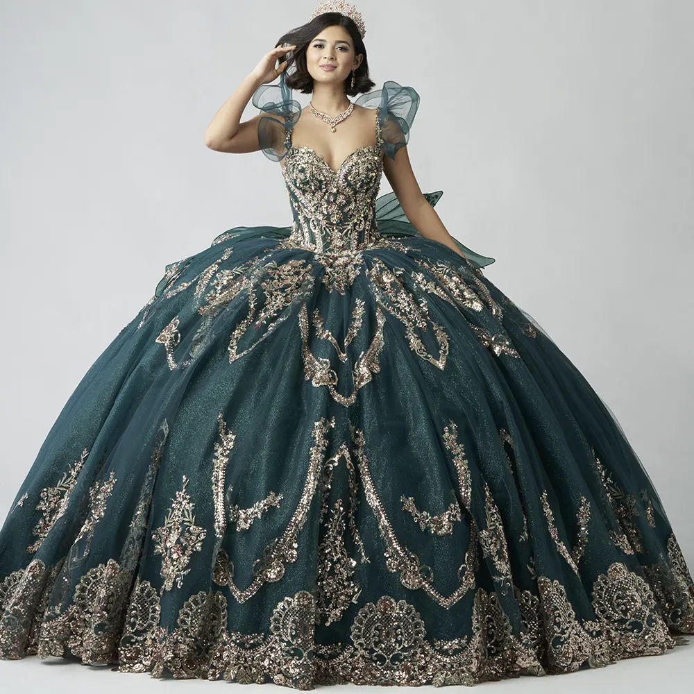 Vestido Q1053 Emerald Gold
