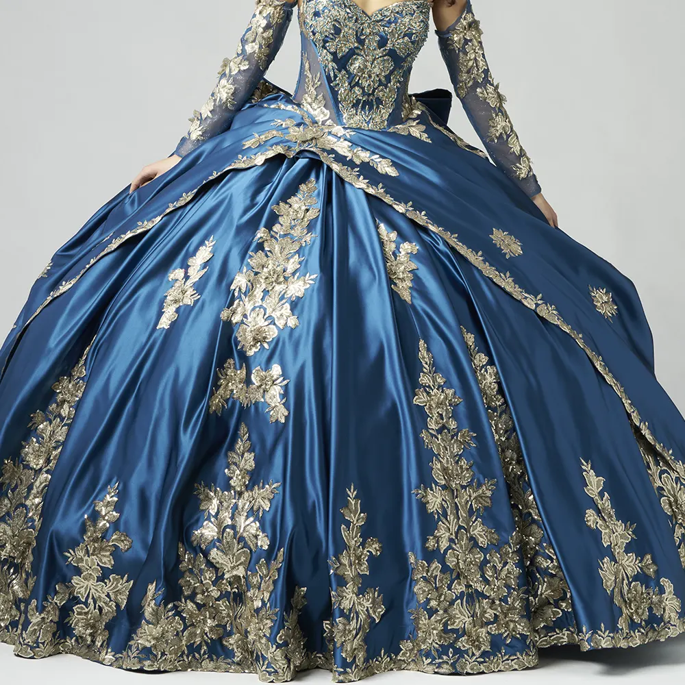 Vestido QA152 Teal Gold